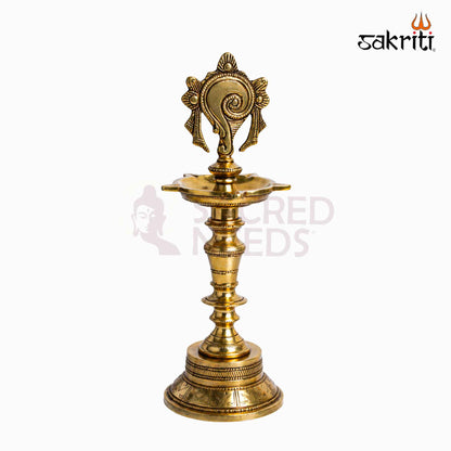 Sacred Needs Brass Shankh Lamp – 11.8 Inch (30 cm) Height | Traditional Conch Design Brass Deepam for Pooja & Temple Décor