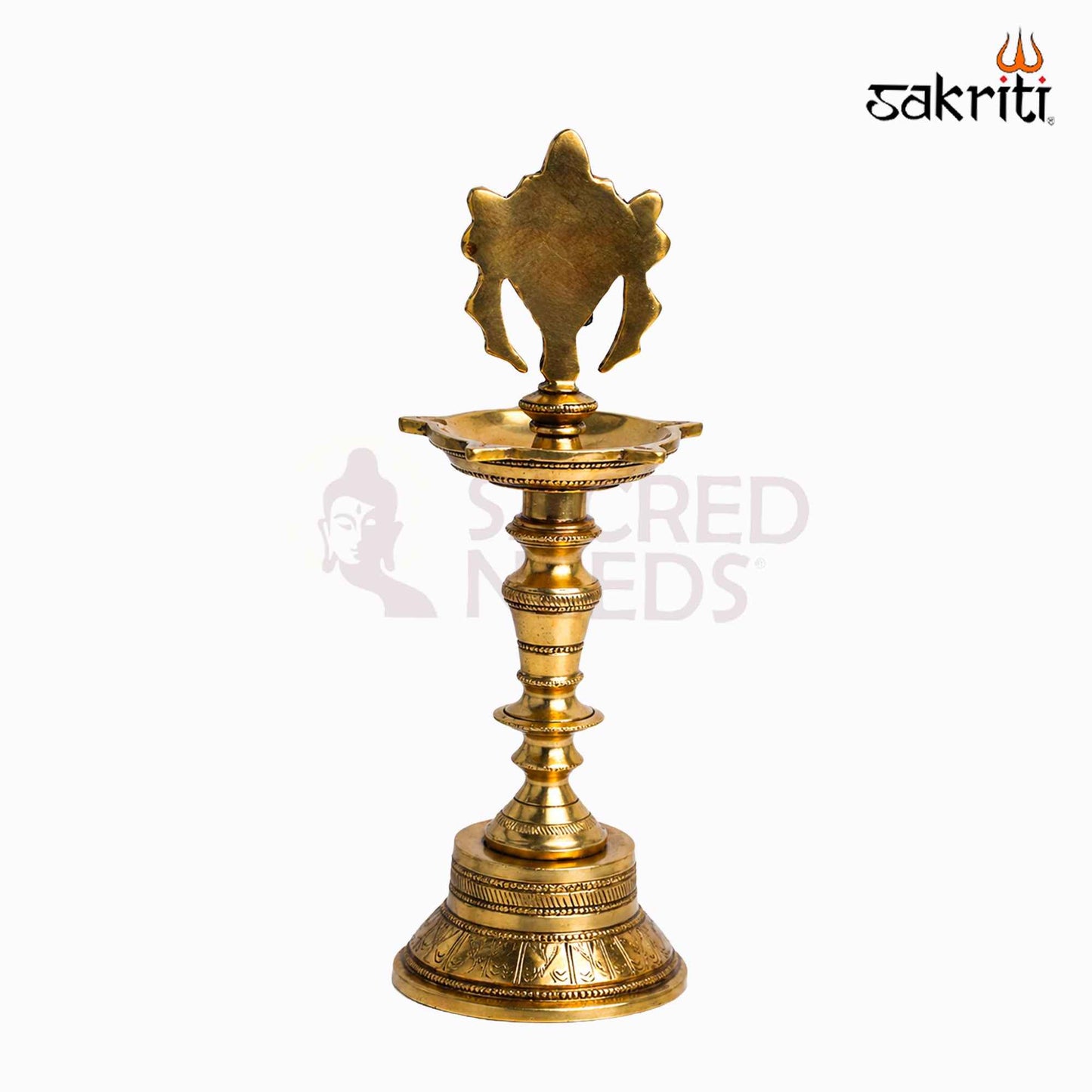Sacred Needs Brass Shankh Lamp – 11.8 Inch (30 cm) Height | Traditional Conch Design Brass Deepam for Pooja & Temple Décor