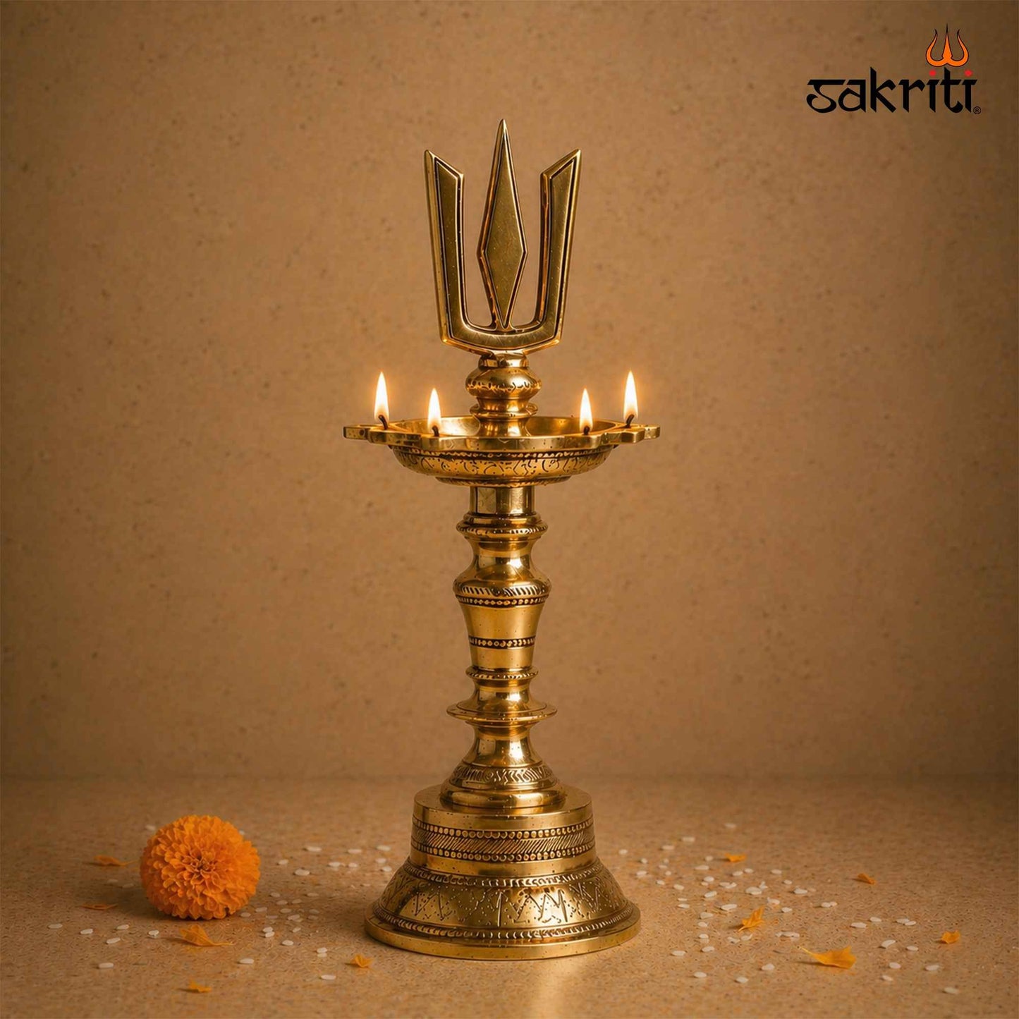 Sacred Needs Brass Namam Lamp – 12 Inch (30.5 cm) Height | Traditional Namam Deepam for Temple, Pooja & Spiritual Décor