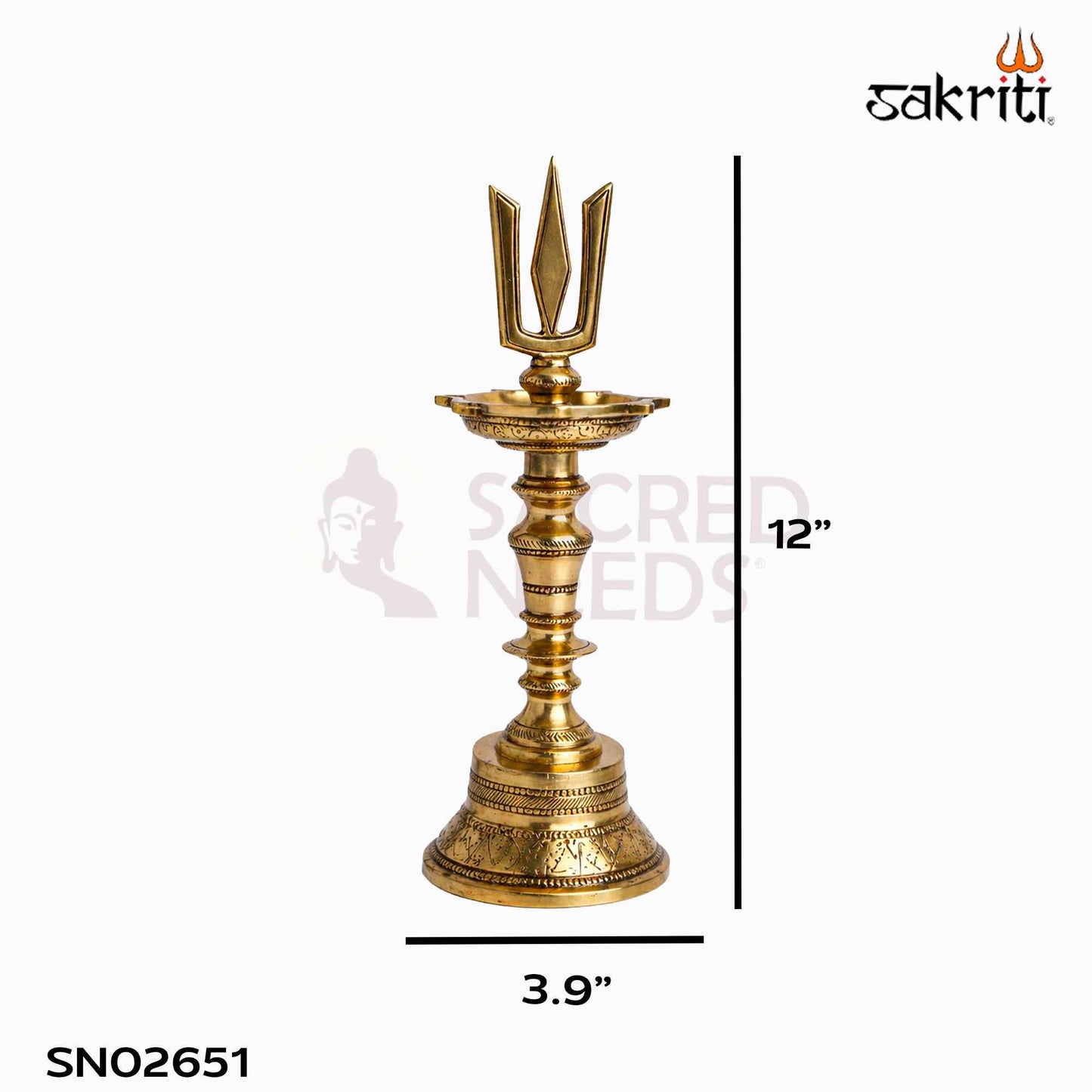 Sacred Needs Brass Namam Lamp – 12 Inch (30.5 cm) Height | Traditional Namam Deepam for Temple, Pooja & Spiritual Décor