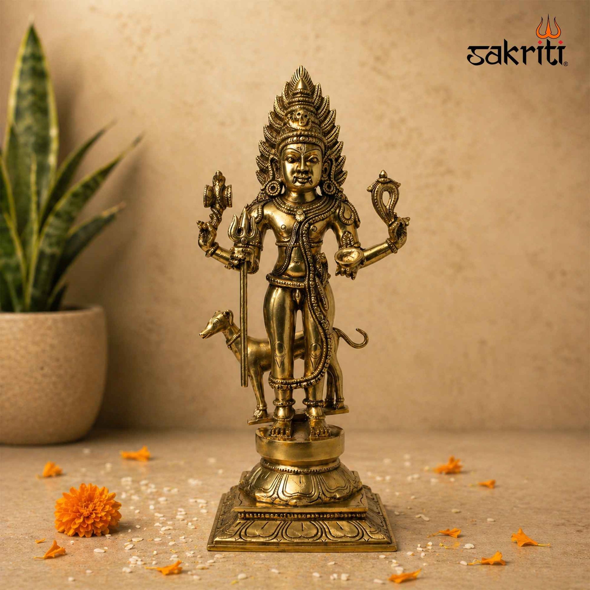 Sacred Needs Brass Bhairavar Idol – 18.3 Inch (46.5 cm) Height | Lord Kala Bhairava Brass Statue for Temple, Pooja Room & Spiritual Worship