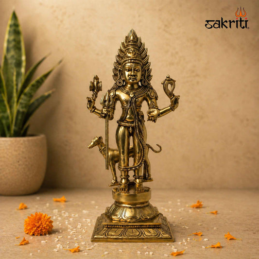 Sacred Needs Brass Bhairavar Idol – 18.3 Inch (46.5 cm) Height | Lord Kala Bhairava Brass Statue for Temple, Pooja Room & Spiritual Worship