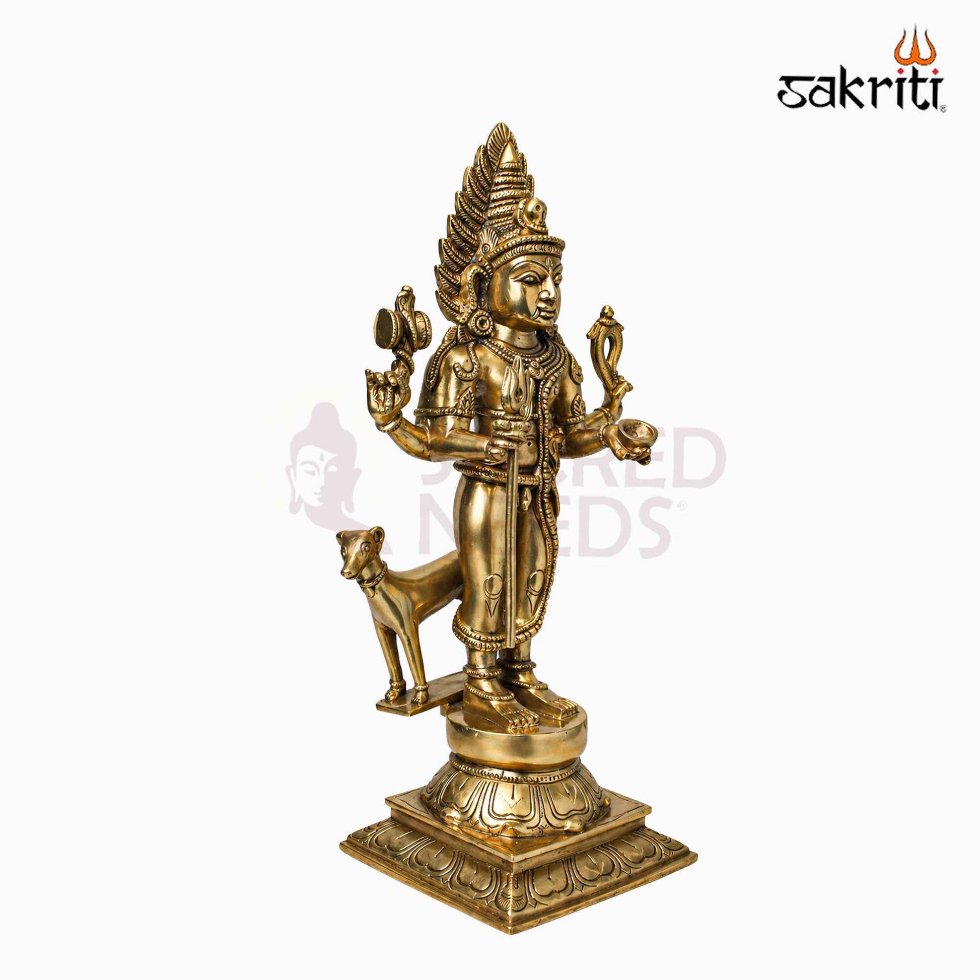 Sacred Needs Brass Bhairavar Idol – 18.3 Inch (46.5 cm) Height | Lord Kala Bhairava Brass Statue for Temple, Pooja Room & Spiritual Worship