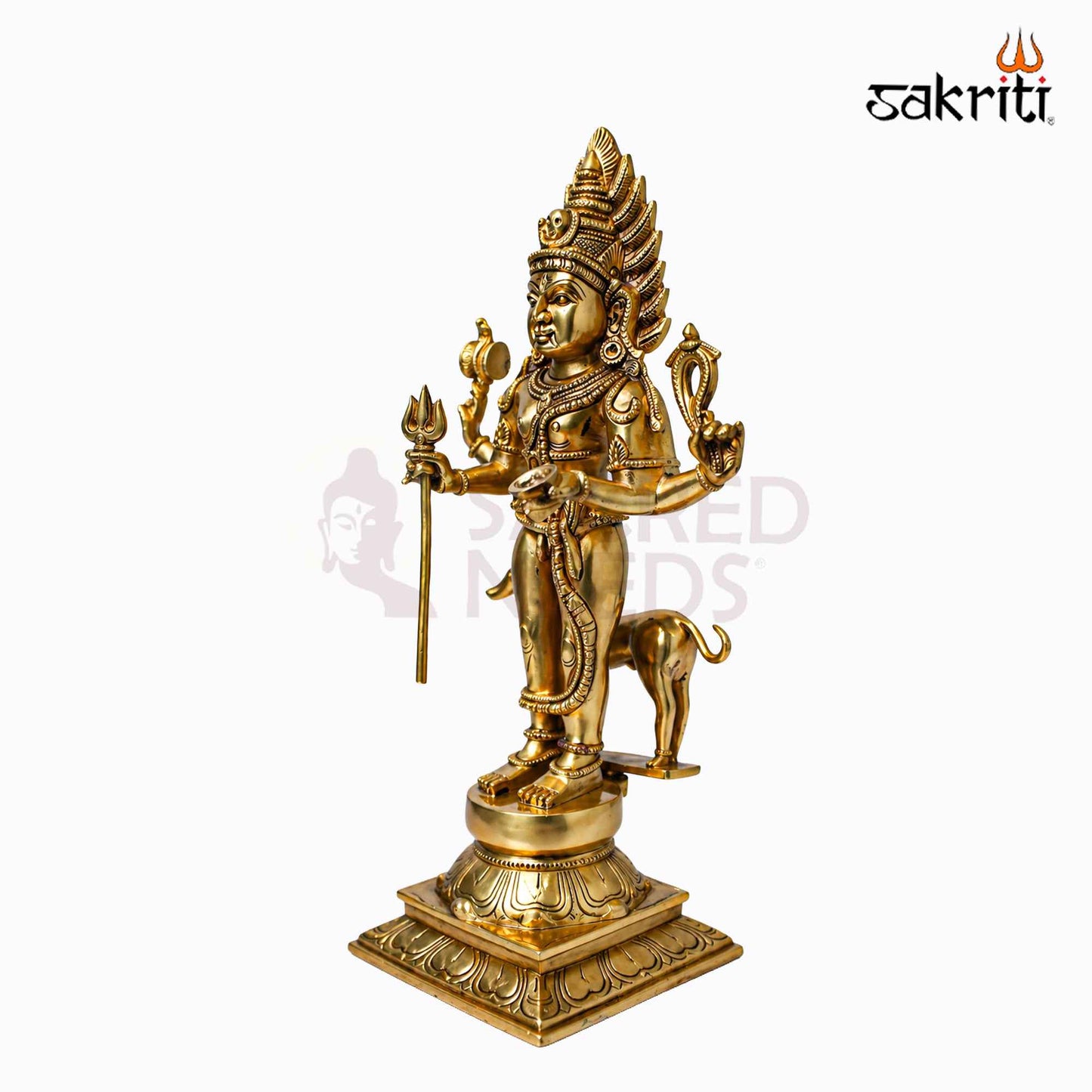 Sacred Needs Brass Bhairavar Idol – 18.3 Inch (46.5 cm) Height | Lord Kala Bhairava Brass Statue for Temple, Pooja Room & Spiritual Worship