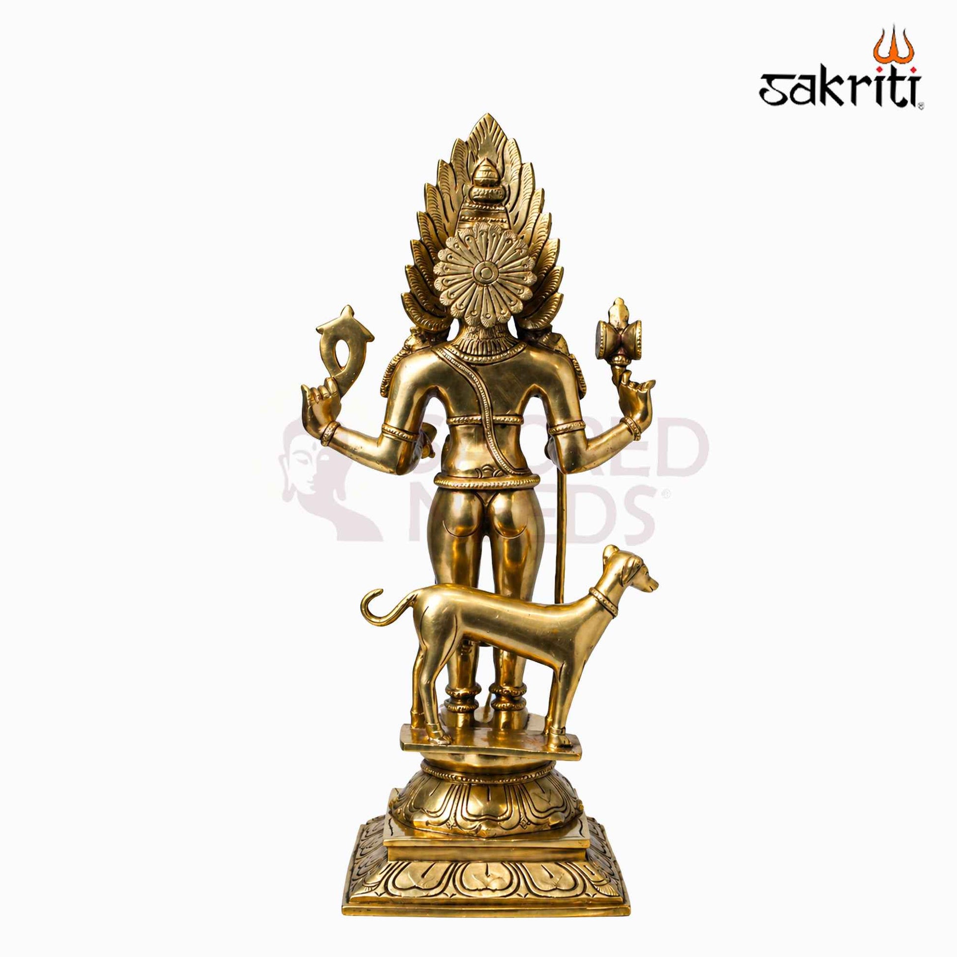Sacred Needs Brass Bhairavar Idol – 18.3 Inch (46.5 cm) Height | Lord Kala Bhairava Brass Statue for Temple, Pooja Room & Spiritual Worship