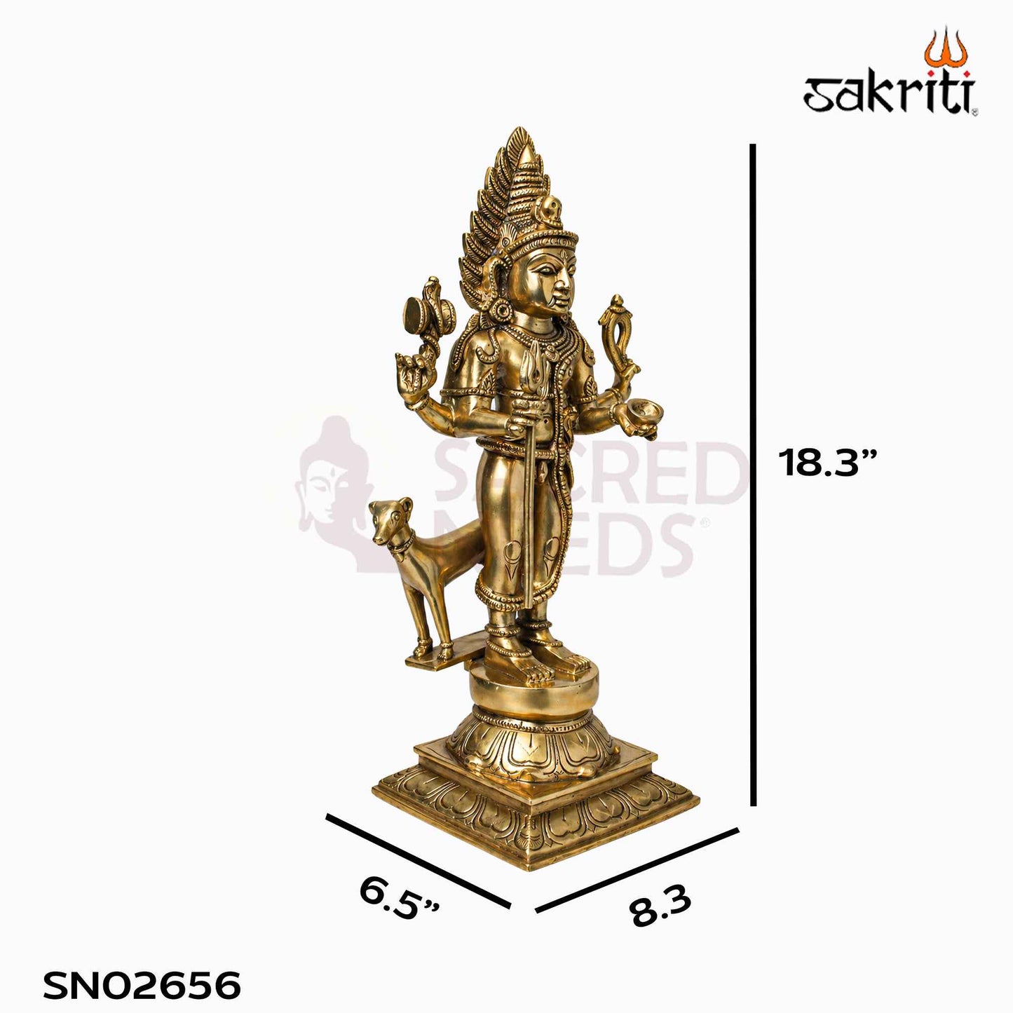 Sacred Needs Brass Bhairavar Idol – 18.3 Inch (46.5 cm) Height | Lord Kala Bhairava Brass Statue for Temple, Pooja Room & Spiritual Worship