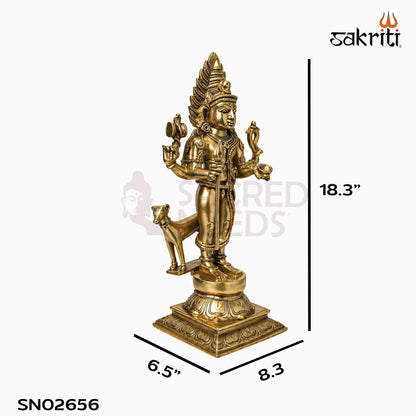 Sacred Needs Brass Bhairavar Idol – 18.3 Inch (46.5 cm) Height | Lord Kala Bhairava Brass Statue for Temple, Pooja Room & Spiritual Worship