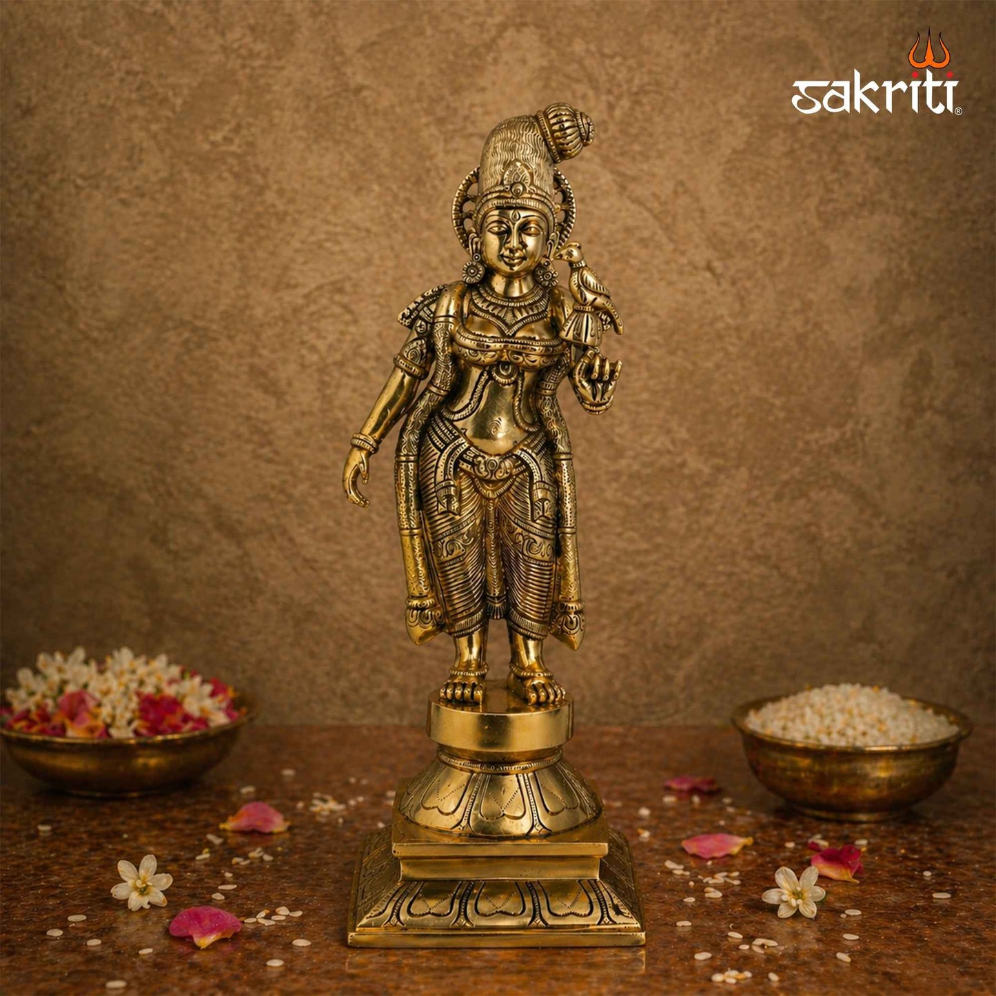 Sacred Needs Brass Andal Idol – 16.5 Inch (41.9 cm) Height | Goddess Andal Brass Statue for Temple, Pooja Room & Devotional Décor