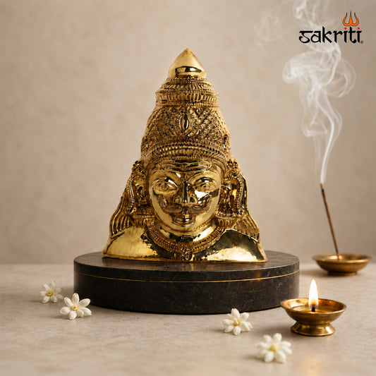 Sacred Needs Brass Karuppasamy Face Wall Mount – 9 Inch (22.9 cm) Height | Traditional Guardian Deity Face for Temple & Home Décor