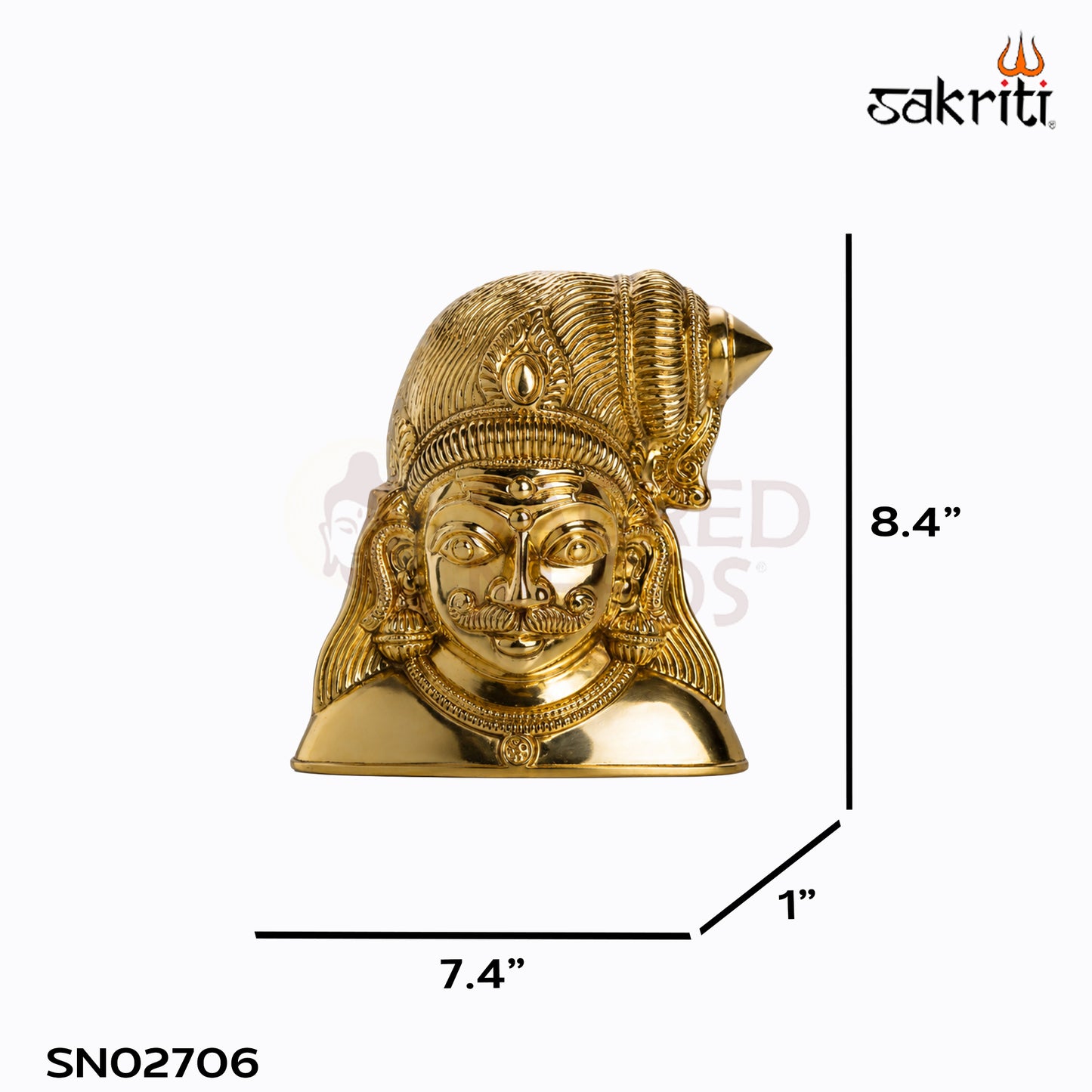 Sacred Needs Brass Maduraveeran Face Wall Mount – 8.4 Inch (21.3 cm) Height | Traditional Brass Guardian Face for Temple & Spiritual Décor