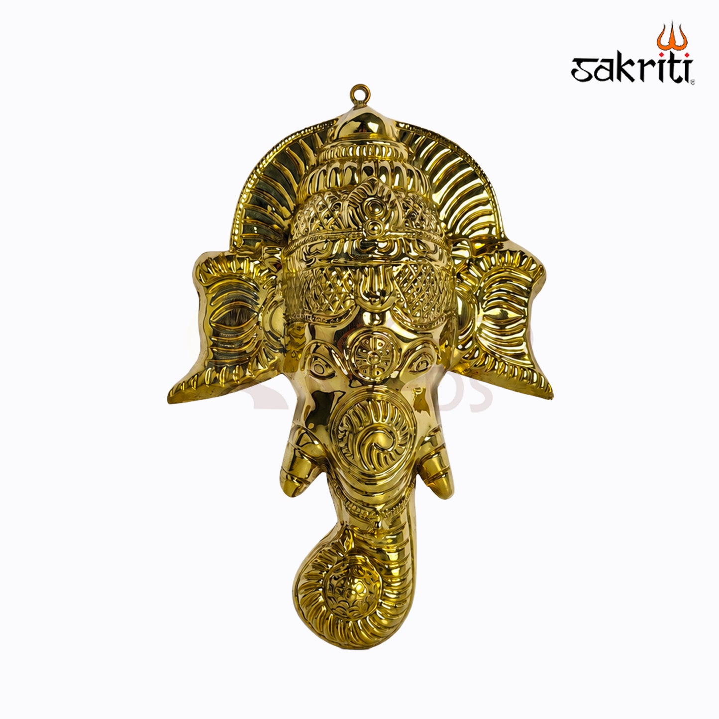 Sacred Needs Brass Ganesha Face Wall Hanging – 9.8 Inch (24.9 cm) Height | Decorative Lord Ganesha Face for Pooja Room, Entrance & Spiritual Home Décor