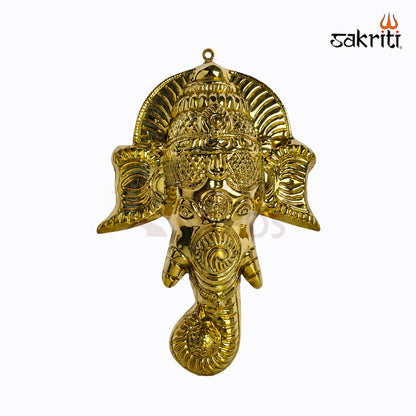 Sacred Needs Brass Ganesha Face Wall Hanging – 9.8 Inch (24.9 cm) Height | Decorative Lord Ganesha Face for Pooja Room, Entrance & Spiritual Home Décor