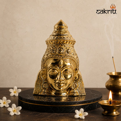 Sacred Needs Brass Lakshmi Face Wall Mount – 7.4 Inch (18.8 cm) Height | Decorative Goddess Lakshmi Face for Temple & Home Décor