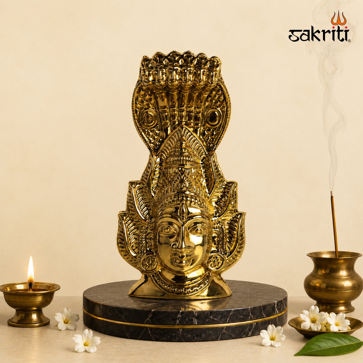 Sacred Needs Brass Karumari Amman Face Wall Mount – 9 Inch (22.9 cm) Height | Traditional Amman Face Wall Décor for Pooja & Temple