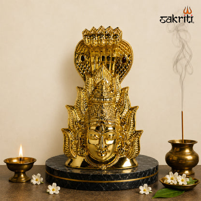 Sacred Needs Brass Karumari Amman Face Wall Mount – 15.7 Inch (39.9 cm) Height | Decorative Goddess Amman Face for Temple, Pooja Room & Spiritual Home Décor