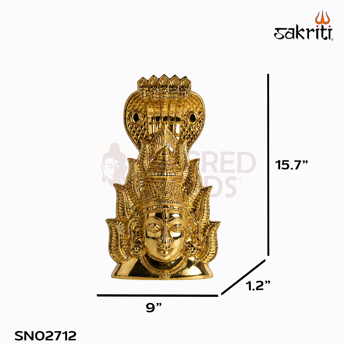 Sacred Needs Brass Karumari Amman Face Wall Mount – 15.7 Inch (39.9 cm) Height | Decorative Goddess Amman Face for Temple, Pooja Room & Spiritual Home Décor