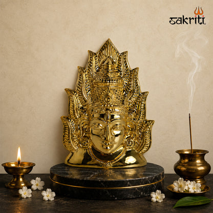 Sacred Needs Brass Amman Face Wall Mount – 12.2 Inch (31 cm) Height | Traditional Goddess Face Décor for Temple, Pooja Room & Home Wall Decoration