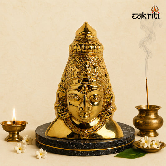Sacred Needs Brass Amman Face Wall Mount – 11.3 Inch (28.7 cm) Height | Traditional Goddess Face Décor for Pooja Room & Temple Walls