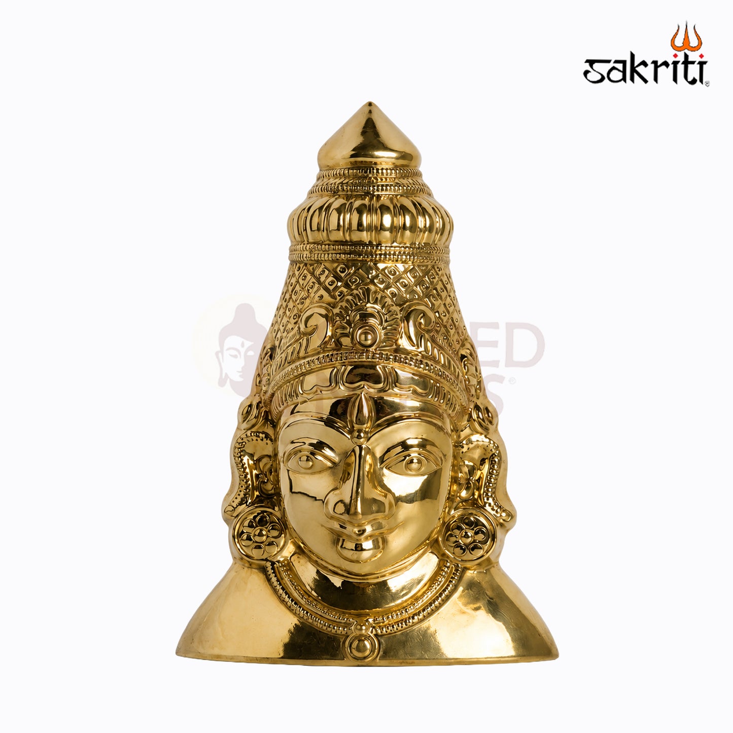 Sacred Needs Brass Amman Face Wall Mount – 11.3 Inch (28.7 cm) Height | Traditional Goddess Face Décor for Pooja Room & Temple Walls