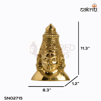 Sacred Needs Brass Amman Face Wall Mount – 11.3 Inch (28.7 cm) Height | Traditional Goddess Face Décor for Pooja Room & Temple Walls
