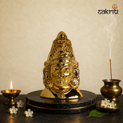 Sacred Needs Brass Amman Face Wall Hanging – 7.2 Inch (18.3 cm) Height | Decorative Goddess Face for Temple, Pooja Room & Home Décor