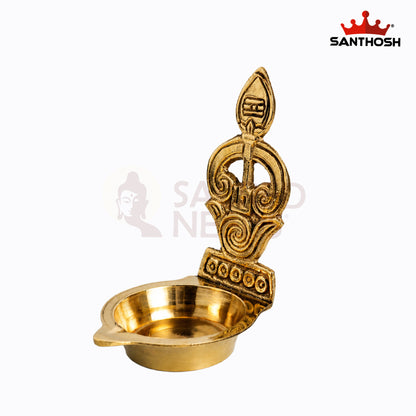 Sacred Needs Brass Tamil Om Vel Vilakku – 4.6 Inch (11.7 cm) Height | Traditional Brass Deepam Lamp for Pooja, Temple & Spiritual Décor