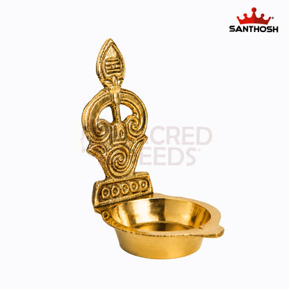 Sacred Needs Brass Tamil Om Vel Vilakku – 4.6 Inch (11.7 cm) Height | Traditional Brass Deepam Lamp for Pooja, Temple & Spiritual Décor