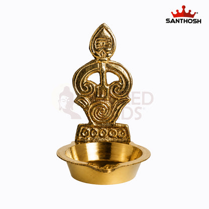 Sacred Needs Brass Tamil Om Vel Vilakku – 4.6 Inch (11.7 cm) Height | Traditional Brass Deepam Lamp for Pooja, Temple & Spiritual Décor