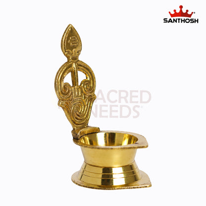 Sacred Needs Brass LF Tamil Om Vel Vilakku – 4.6 Inch (11.7 cm) Height | Decorative Brass Deepam Lamp for Temple & Home Pooja