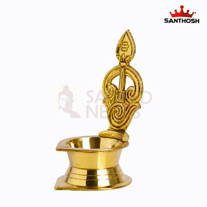 Sacred Needs Brass LF Tamil Om Vel Vilakku – 4.6 Inch (11.7 cm) Height | Decorative Brass Deepam Lamp for Temple & Home Pooja