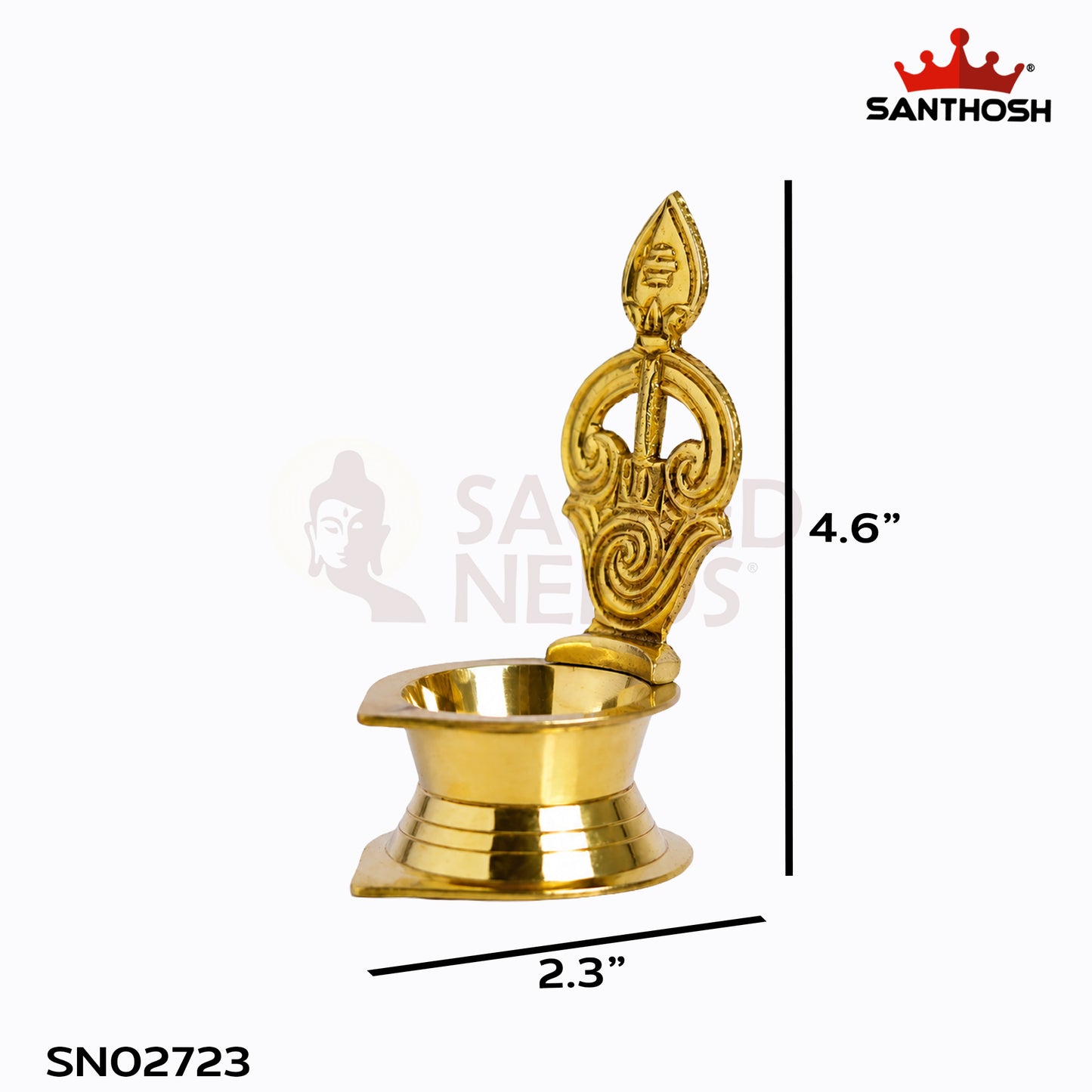 Sacred Needs Brass LF Tamil Om Vel Vilakku – 4.6 Inch (11.7 cm) Height | Decorative Brass Deepam Lamp for Temple & Home Pooja