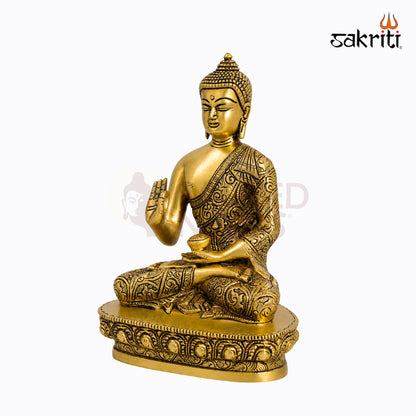 Sacred Needs Brass Buddha Idol – 8.5 Inch (21.6 cm) Height | Meditating Buddha Statue for Home Décor, Meditation & Spiritual Serenity