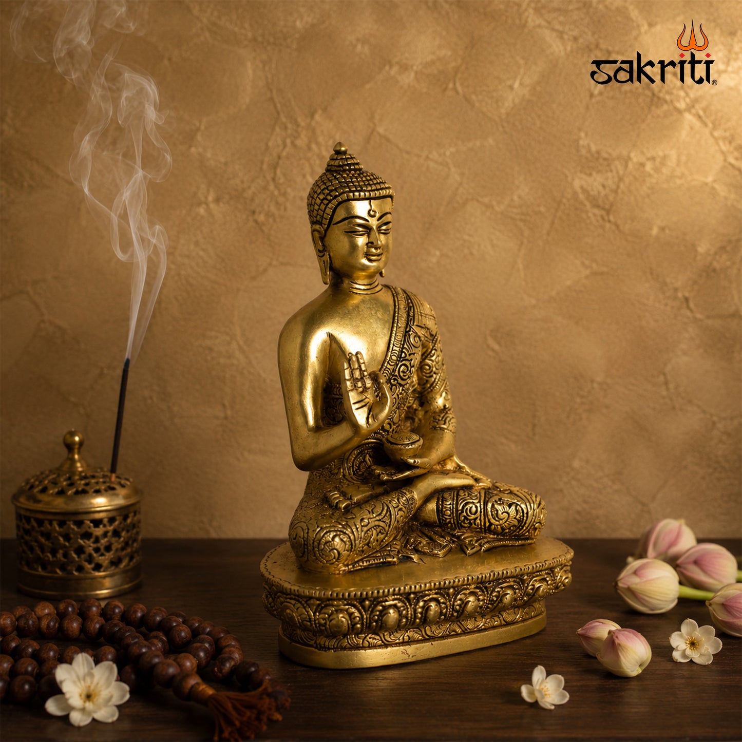 Sacred Needs Brass Buddha Idol – 8.5 Inch (21.6 cm) Height | Meditating Buddha Statue for Home Décor, Meditation & Spiritual Serenity