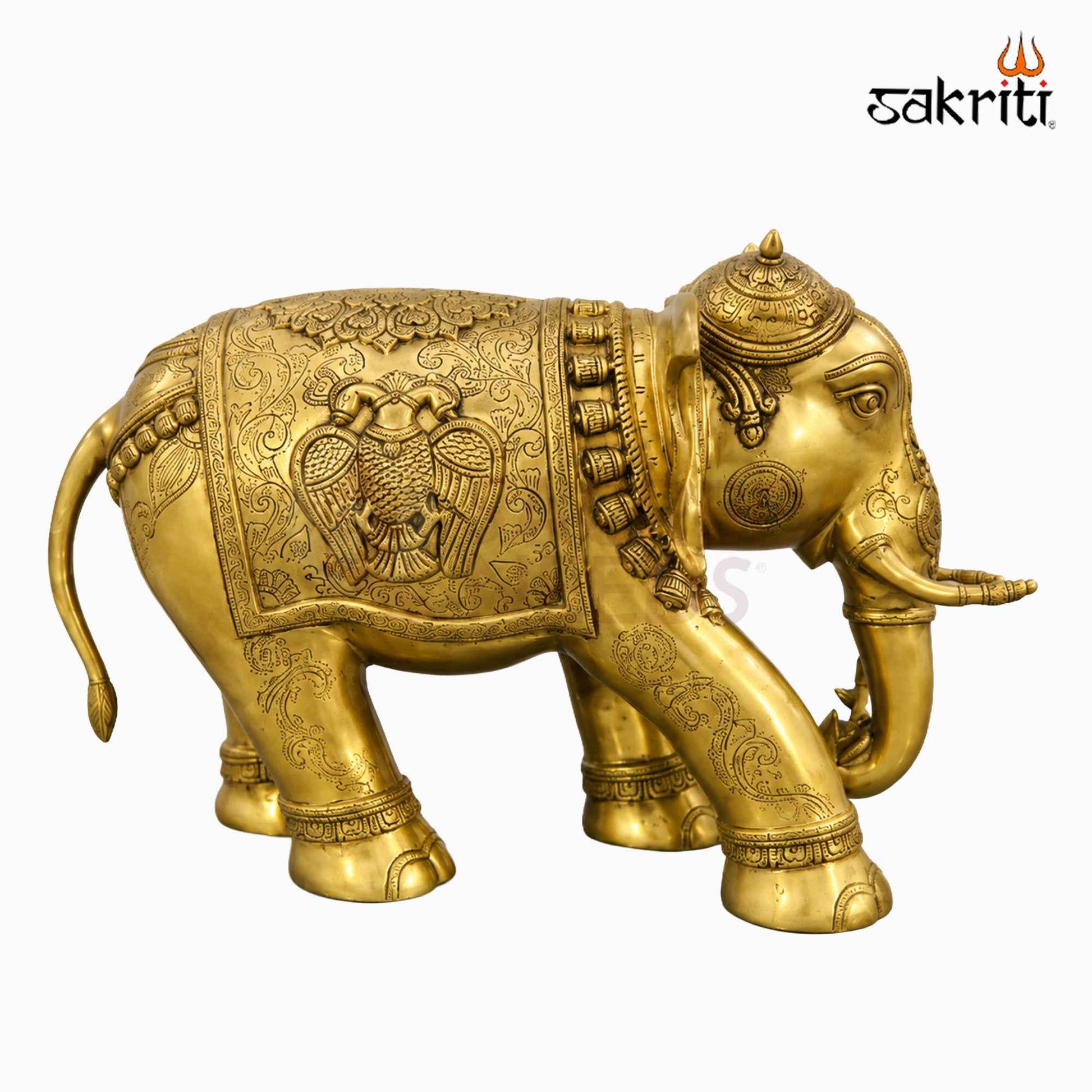 Sacred Needs Brass Elephant Statue – 15.5 Inch (39.4 cm) Height | Decorative Brass Elephant Idol for Home Décor, Entrance, Office & Traditional Interiors