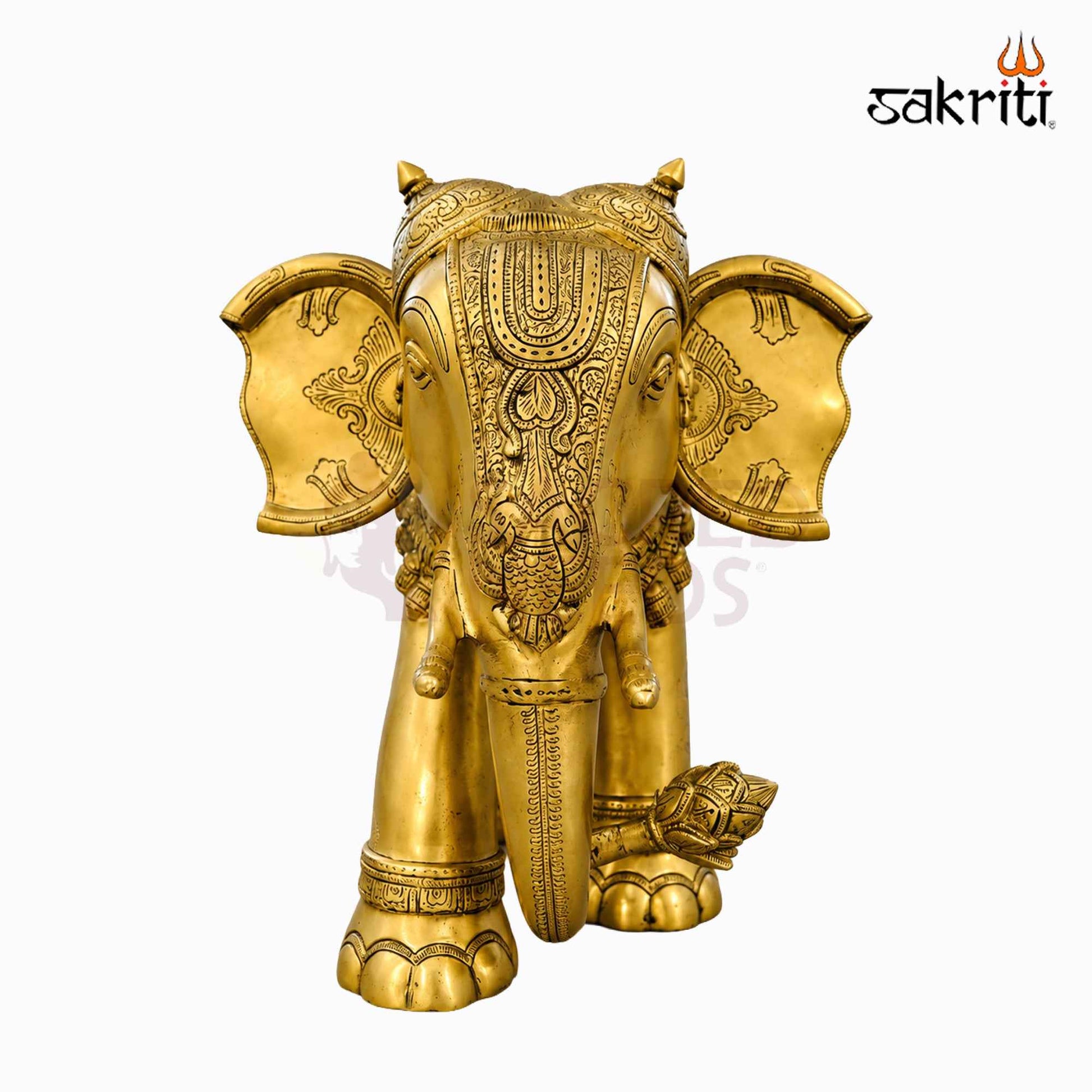 Sacred Needs Brass Elephant Statue – 15.5 Inch (39.4 cm) Height | Decorative Brass Elephant Idol for Home Décor, Entrance, Office & Traditional Interiors