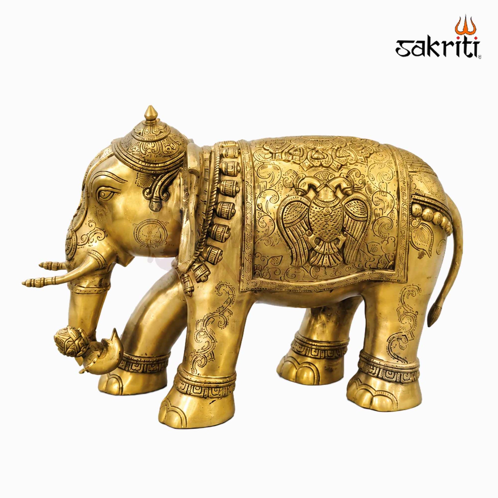 Sacred Needs Brass Elephant Statue – 15.5 Inch (39.4 cm) Height | Decorative Brass Elephant Idol for Home Décor, Entrance, Office & Traditional Interiors