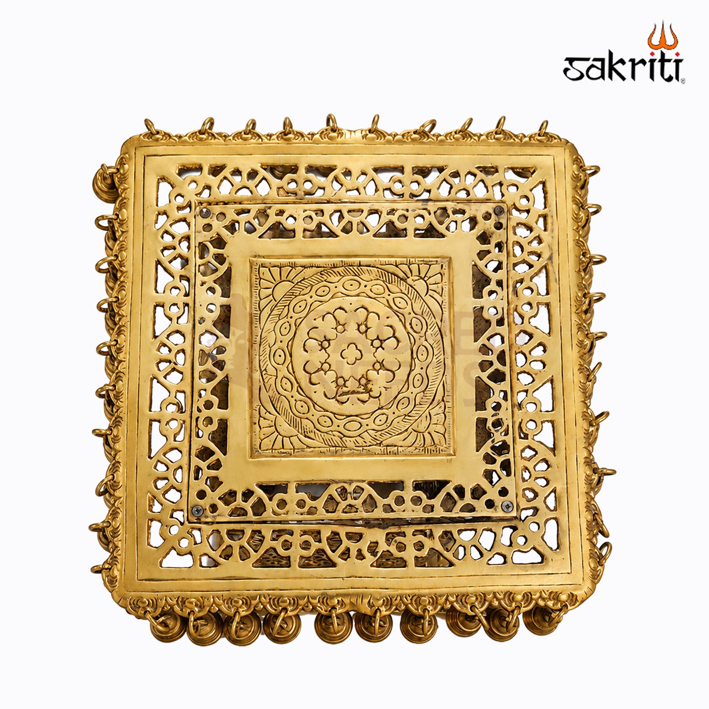 Sacred Needs Brass Table with Bell – 20 Inch (50.8 cm) Height | Traditional Brass Hanging Bell Stand for Temple, Pooja Room & Spiritual Décor
