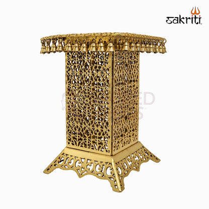Sacred Needs Brass Table with Bell – 20 Inch (50.8 cm) Height | Traditional Brass Hanging Bell Stand for Temple, Pooja Room & Spiritual Décor