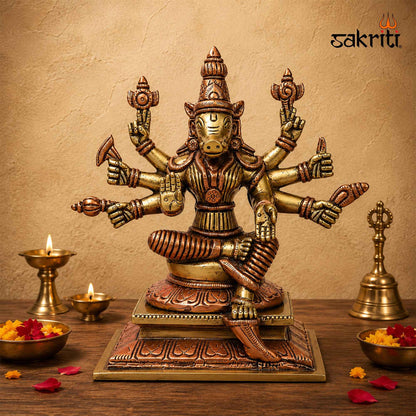 Sacred Needs Brass Varahi Idol – 6.5 Inch (16.5 cm) Height | Goddess Varahi Statue for Protection, Shakti Worship, Temple & Pooja Room Décor