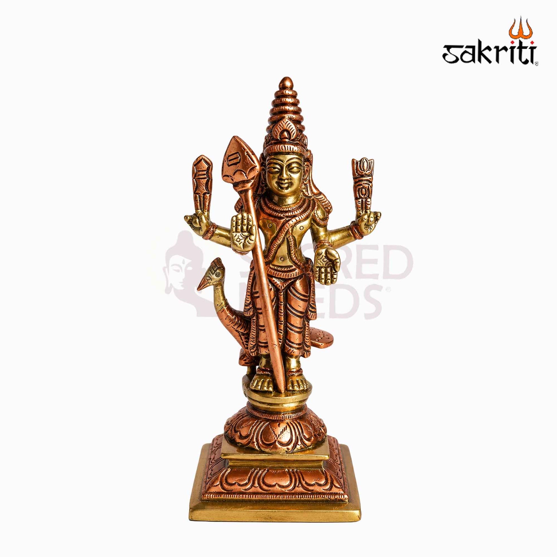 Sacred Needs Brass Murugan Idol – 6.3 Inch (16 cm) Height | Lord Murugan Statue for Pooja Room, Temple, Home Décor & Spiritual Worship