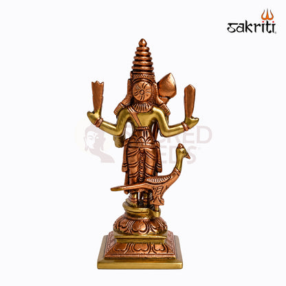 Sacred Needs Brass Murugan Idol – 6.3 Inch (16 cm) Height | Lord Murugan Statue for Pooja Room, Temple, Home Décor & Spiritual Worship