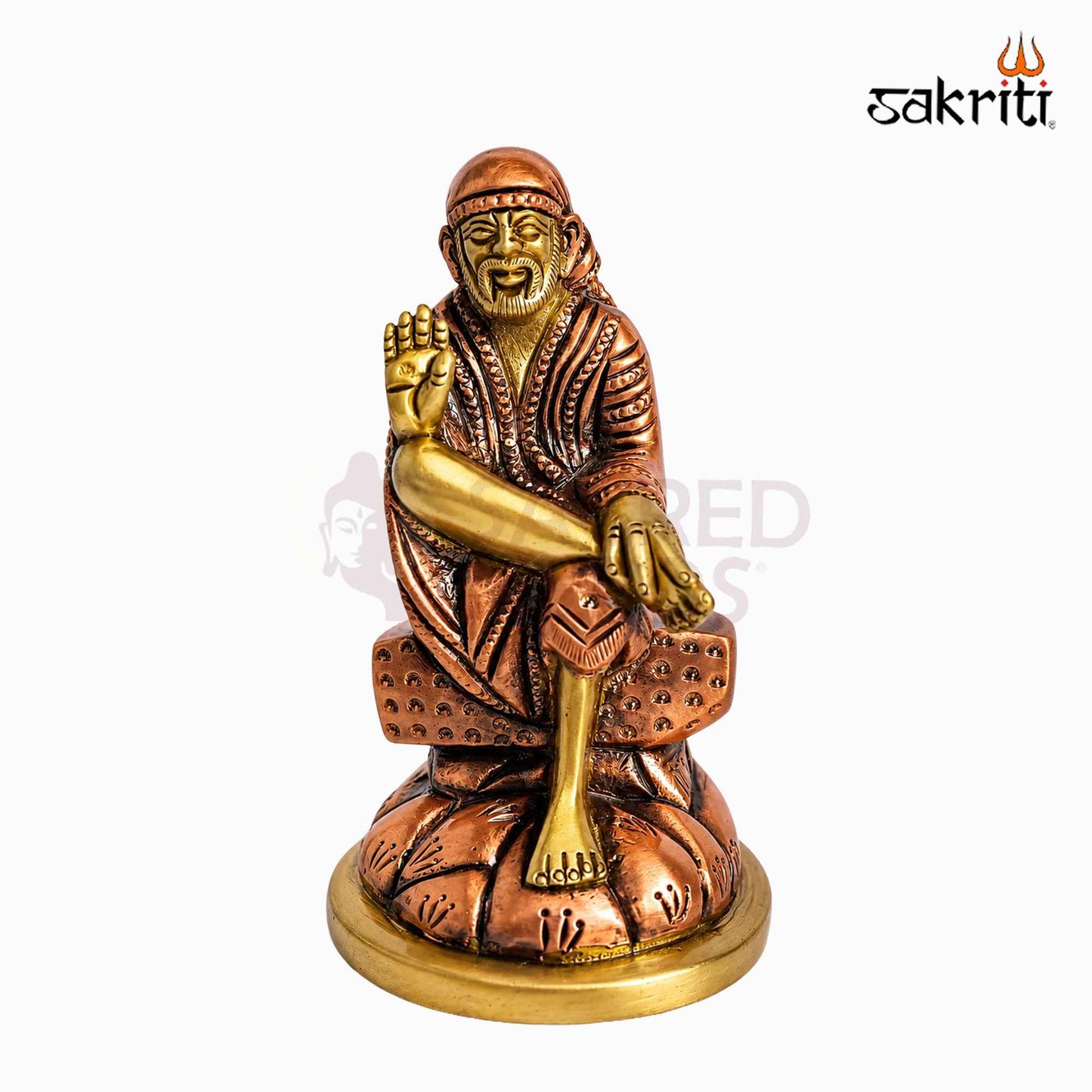 Sacred Needs Brass Sai Baba Idol – 4.5 Inch (11.4 cm) Height | Shirdi Sai Baba Statue for Pooja Room, Home Temple, Office & Spiritual Décor