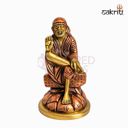 Sacred Needs Brass Sai Baba Idol – 4.5 Inch (11.4 cm) Height | Shirdi Sai Baba Statue for Pooja Room, Home Temple, Office & Spiritual Décor