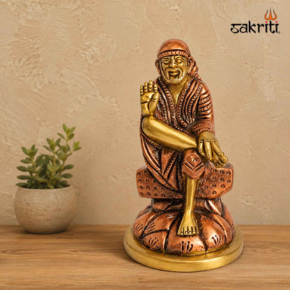 Sacred Needs Brass Sai Baba Idol – 4.5 Inch (11.4 cm) Height | Shirdi Sai Baba Statue for Pooja Room, Home Temple, Office & Spiritual Décor