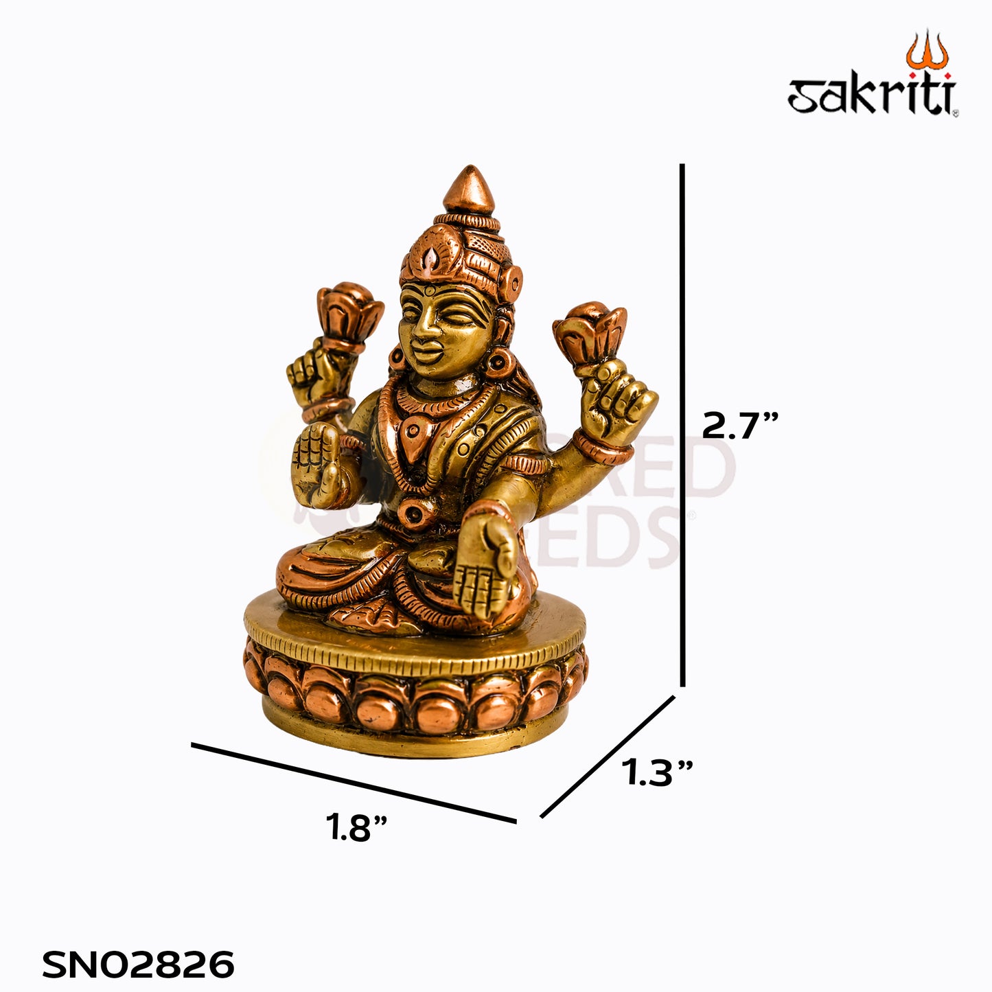 Sacred Needs Brass Lakshmi Idol – 2.7 Inch (6.9 cm) Height | Goddess Lakshmi Statue for Wealth, Prosperity, Pooja Room & Home Temple Décor