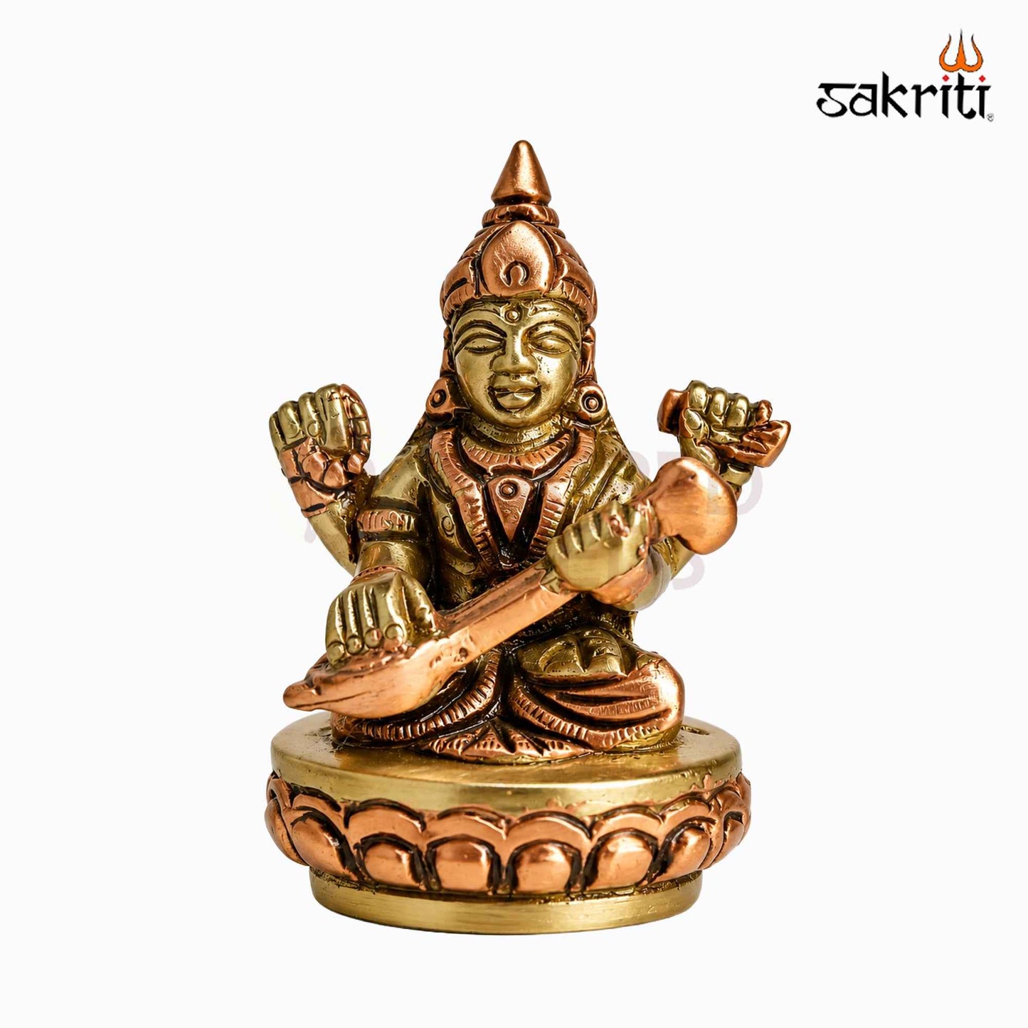 Sacred Needs Brass Saraswathi Idol – 2.7 Inch (6.9 cm) Height | Goddess Saraswati Statue for Education, Knowledge, Pooja Room & Home Temple Décor