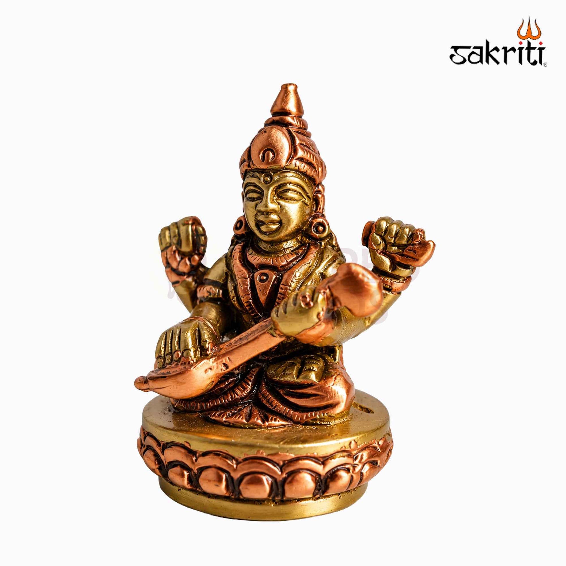 Sacred Needs Brass Saraswathi Idol – 2.7 Inch (6.9 cm) Height | Goddess Saraswati Statue for Education, Knowledge, Pooja Room & Home Temple Décor