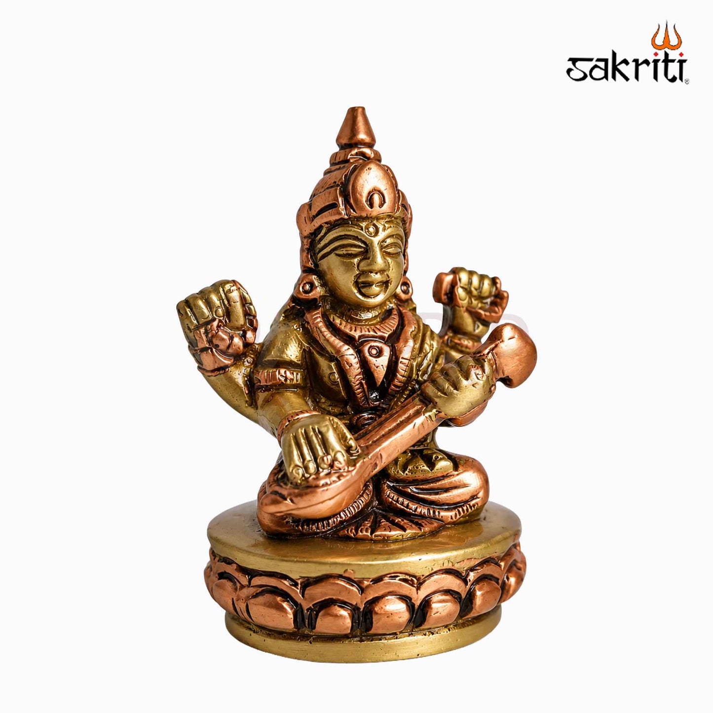 Sacred Needs Brass Saraswathi Idol – 2.7 Inch (6.9 cm) Height | Goddess Saraswati Statue for Education, Knowledge, Pooja Room & Home Temple Décor