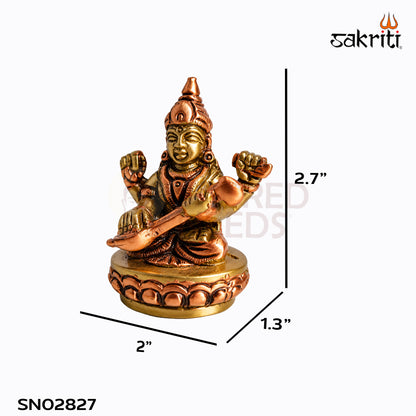 Sacred Needs Brass Saraswathi Idol – 2.7 Inch (6.9 cm) Height | Goddess Saraswati Statue for Education, Knowledge, Pooja Room & Home Temple Décor