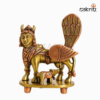 Sacred Needs Brass Kamadhenu Cow Idol – 4.3 Inch (10.9 cm) Height | Divine Kamadhenu Statue for Pooja Room, Home Temple, Vastu & Spiritual Décor